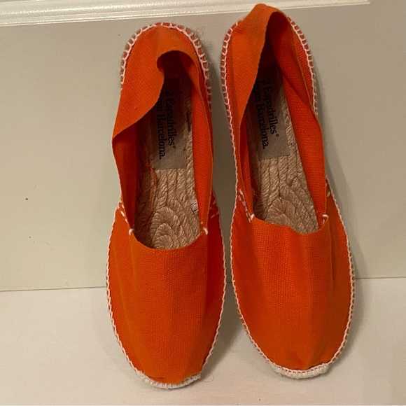 2 ESPADRILLES HANDMADE SHOES FLATS ESPADRILLES ORANGE CANVAS ROPE SIZE 37 SPAIN - Picture 1 of 12